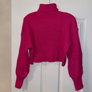 Hot Pink Cropped Knit Sweater